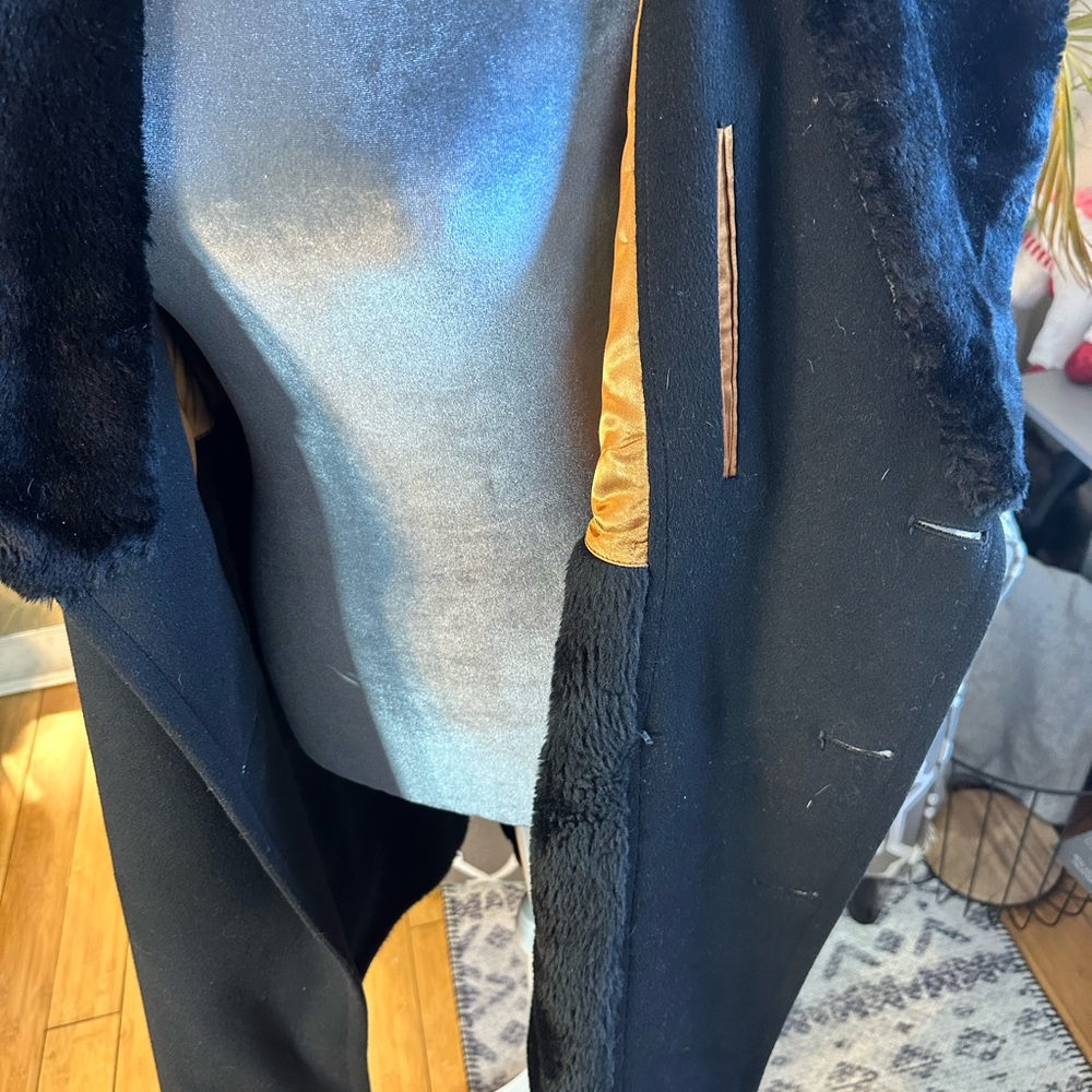 VTG Companion Wool Outercoat w/faux fur collar and faux & lining. Men’s XL Blk - Picture 12 of 14